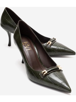 Luvi Poesy Yeşil Baskı Tokalı Kadın Topuklu Ayakkabı