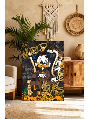 Mushen Studio Scrooge Mcduck The World Is Yours Tablo - Altın Para Yağmurlu Gangster Ördek Pop Art Duvar Dekoru