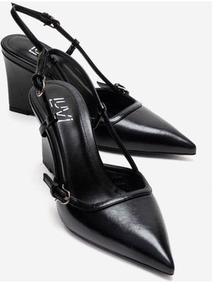 Luvi Celıa Siyah Cilt Sivri Burunlu Kadın Dolgu Topuklu Ayakkabı