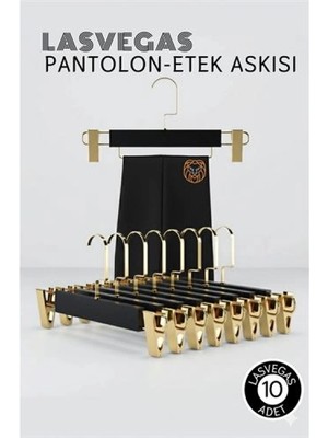 MiraLive Lasvegas  Siyah Ahşap Pantolon ve Etek Askı Seti 10'lu Set, Lüks Amerikan Kancalı