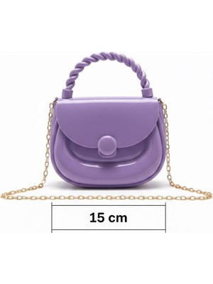 Rugan Silikon Mor Renk Çapraz El Omuz Çantası Kadın Genç Kız Çocuk Bebek Hediyelik