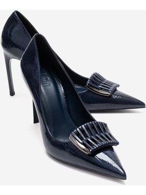 Luvi Guernı Lacivert Baskı Kadın Topuklu Ayakkabı