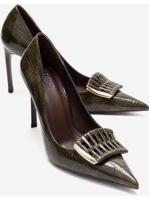 Luvi Guernı Yeşil Baskı Kadın Topuklu Ayakkabı