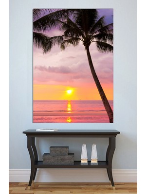 Mushen Studio Palmiye Ağacı Gün Batımı Plaj Kanvas Tablo Yağlı Boya Efektli Tropikal Duvar Dekoru