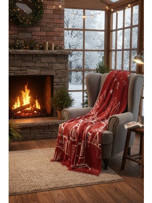 Lorvian Noletti Kırmızı Pamuklu Yumuşak Dokulu Tek Kişilik Battaniye