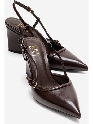 Luvi Celıa Kahverengi Cilt Sivri Burunlu Kadın Dolgu Topuklu Ayakkabı