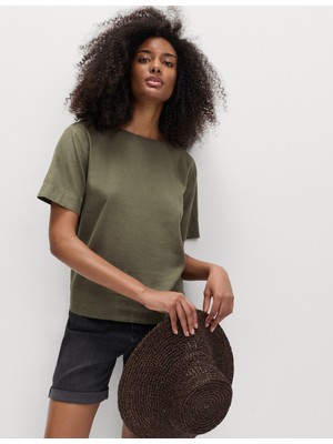 Marks & Spencer Keten Karışımlı Scoop Yaka T-Shirt