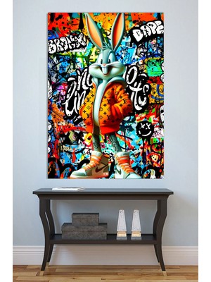Mushen Studio Graffiti Bugs Bunny Tablo - Neon Sokak Sanatı Tavşan Portresi Duvar Dekoru