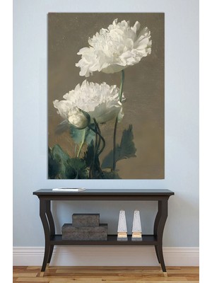 Mushen Studio Beyaz Şakayık Çiçekleri Yağlıboya Tarzı Tablo - Altın Fonlu Romantik Çiçek Portresi Duvar Sanatı