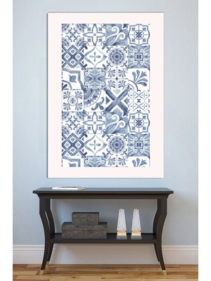 Mushen Studio Mavi Beyaz Çini Desen Tablo - Portekiz Azulejo Tarzı Geometrik Duvar Sanatı