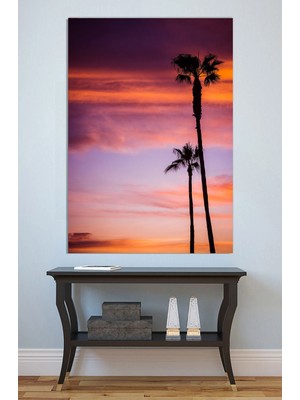 Mushen Studio Palmiye Ağaçları Gün Batımı Gökyüzü Kanvas Tablo Yağlı Boya Efektli Tropikal Duvar Dekoru