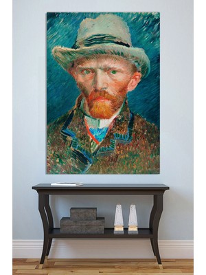 Mushen Studio Vincent Van Gogh Otoportre Şapkalı Kanvas Tablo Yağlı Boya Efektli Klasik Portre Duvar Dekoru