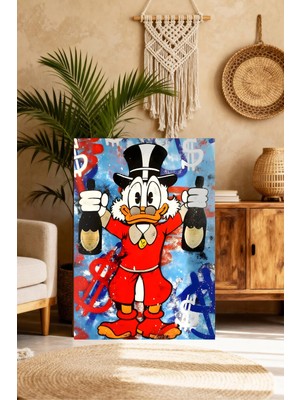Mushen Studio Zengin Donald Duck Şampanya Pop Art Tablo - Street Art Tarzı Duvar Dekoru