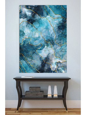 Mushen Studio Mavi Altın Dalga Abstrakt Kanvas Tablo Yağlı Boya Efektli Modern Duvar Dekoru