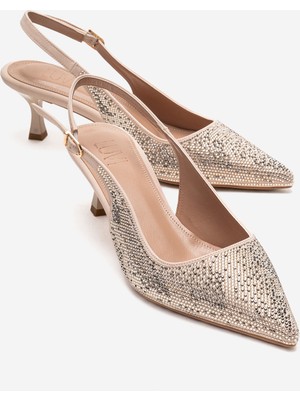Luvi Nella Ten Altın Taşlı  Kadın Topuklu Ayakkabı
