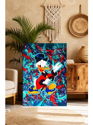 Mushen Studio Zengin Donald Duck Para Yağmuru Pop Art Tablo - Neon Sokak Sanatı Duvar Dekoru
