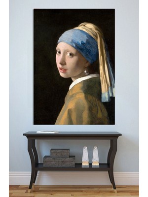 Mushen Studio Inci Küpeli Kız Kanvas Tablo Yağlı Boya Efektli Klasik Portre Duvar Dekoru