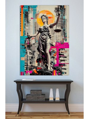 Mushen Studio Adalet Tanrıçası Kör Adalet Kanvas Tablo Modern Soyut Şehir Manzarası Duvar Dekoru