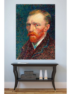 Mushen Studio Vincent Van Gogh Otoportre Yeşil Arka Plan Kanvas Tablo Yağlı Boya Efektli Klasik Portre Duvar Dekoru