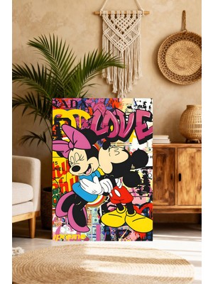 Mushen Studio Minnie & Mickey Love Graffiti Tablo - Neon Street Art Mickey Mouse Duvar Dekoru