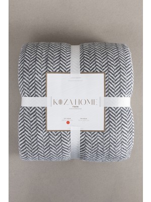 Koza Home Twin Battaniye Soft Pamuklu Çift Kişilik Battaniye Antrasit Krem 200 x 220 5022A