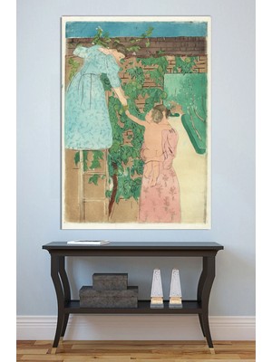 Mushen Studio Anne ve Çocuk Üzüm Topluyor Kanvas Tablo Yağlı Boya Efektli Natürmort Duvar Dekoru