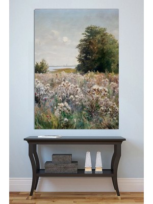 Mushen Studio Yabani Çiçekli Kır Manzarası Kanvas Tablo Yağlı Boya Efektli Doğa Duvar Dekoru