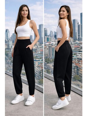 Win Moda Kadın Modal Yüksek Bel Düz Paça Altı Pileli Cepli Eşofman Altı Günlük Şık Kalıp S/xl Tercihli