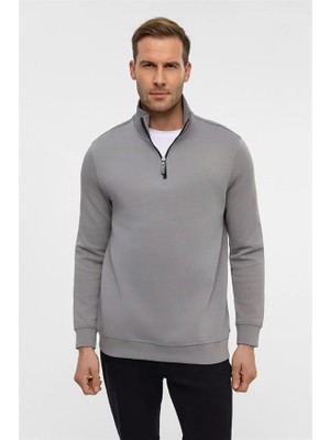 Süvari Gri Regular Düz Yarım Balıkçı Yaka Sweatshirt
