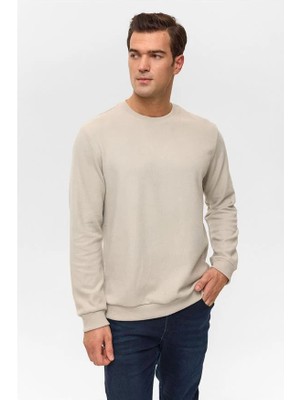 Süvari Ekru Regular Düz Bisiklet Yaka Sweatshirt