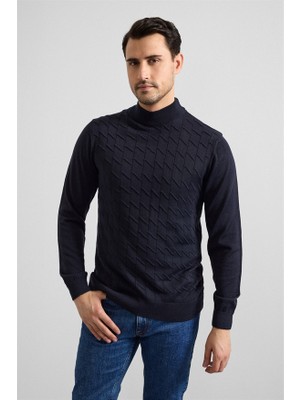 Süvari Lacivert Regular Yarım Balıkçı Yaka Kazak