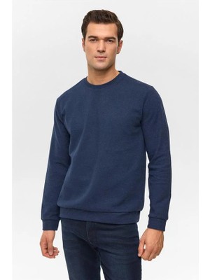 Süvari Lacivert Regular Düz Bisiklet Yaka Sweatshirt