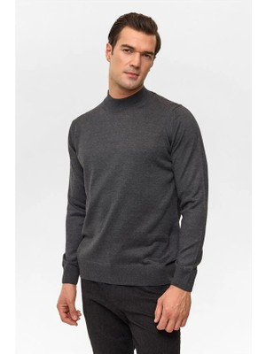 Süvari Antrasit Regular Düz Yarım Balıkçı Yaka Kazak