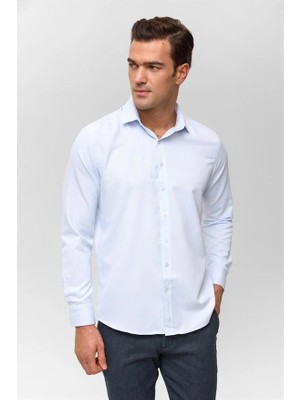 Süvari Buz Mavi Slim Klasik Yaka Cepsiz Casual Gömlek