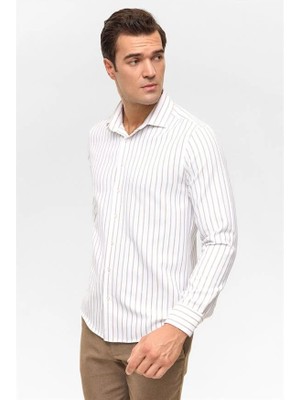 Süvari Bej Slim Klasik Yaka Cepsiz Casual Gömlek