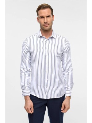 Süvari Mavi Slim Klasik Yaka Cepsiz Casual Gömlek