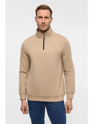 Süvari Bej Regular Düz Yarım Balıkçı Yaka Sweatshirt