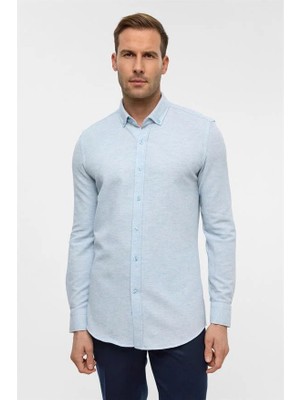 Süvari Buz Mavi Slim Düğmeli Yaka Manşetli Casual Gömlek