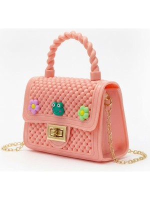 Keroppi Kurbağa Çiçek Pudra Pembe Silikon Çapraz El Omuz Çanta Kadın Genç Kız Çocuk Bebek Hediyelik