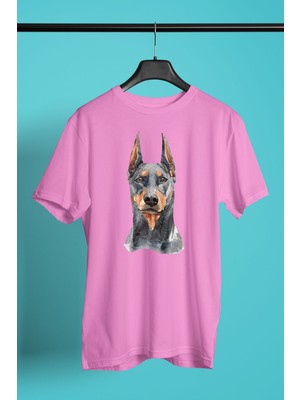 Darkhane Asil Köpek Doberman Unisex Pembe Tişört - T-Shirt UT002