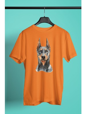 Darkhane Asil Köpek Doberman Unisex Turuncu Tişört - T-Shirt UT005