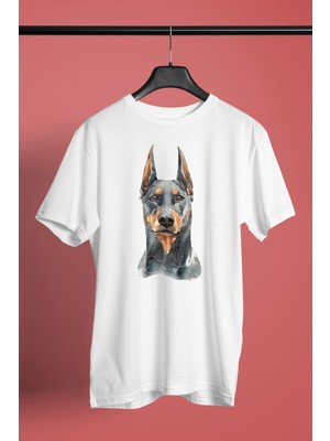 Darkhane Asil Köpek Doberman Unisex Beyaz Tişört - T-Shirt UT007