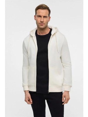 Süvari Beyaz Regular Düz Bisiklet Yaka Sweatshirt