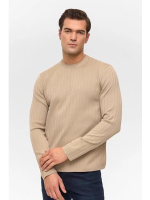 Süvari Bej Regular Bisiklet Yaka Kazak