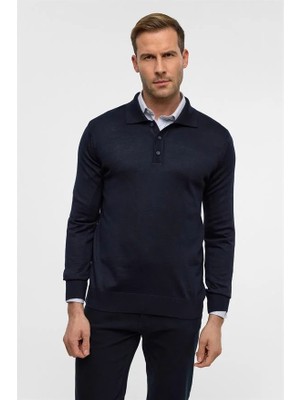 Süvari Lacivert Regular Düz Fermuarlı Polo Yaka Kazak