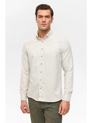 Süvari Gri Slim Düğmeli Yaka Düz Casual Gömlek