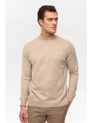 Süvari Bej Regular Düz Yarım Balıkçı Yaka Kazak