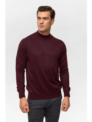 Süvari Koyu Bordo Regular Düz Yarım Balıkçı Yaka Kazak