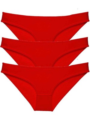 Liyuza 3 Adet Süper Eko Set Likralı Kadın Slip Külot Kırmızı