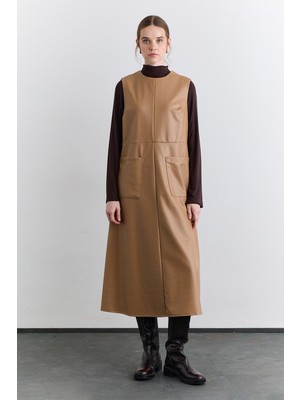 Manuka Cep Detaylı Deri Elbise Camel